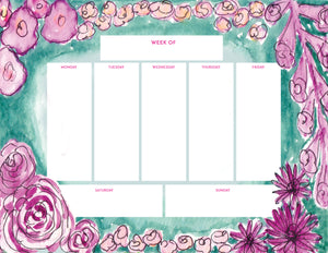 Purple Floral Weekly Planner Deskpad Calendar Notepad